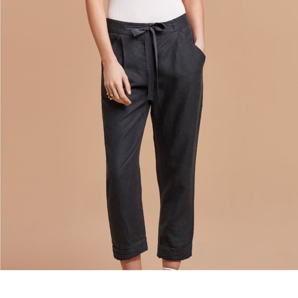 Aritzia Wilfred Allant Black Cropped Pants With Silk Waist Tie/Rolled Cuffs EUC